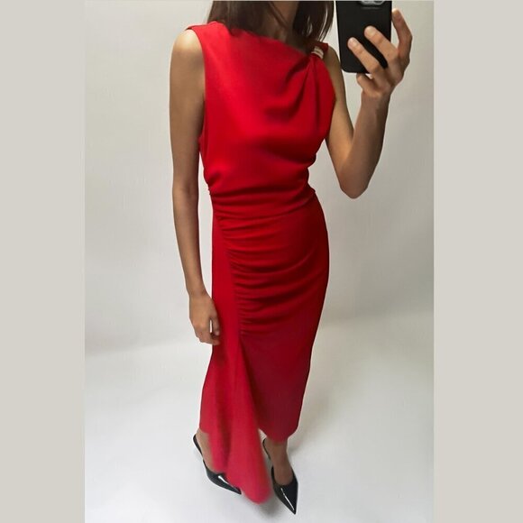 ZARA Midi Dress with Side Ruching - Picture 5 of 13